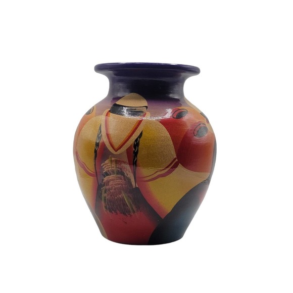 Latin American Folk Art Pottery Vase, Hand Painted Signed By Artist - Picture 4 of 7